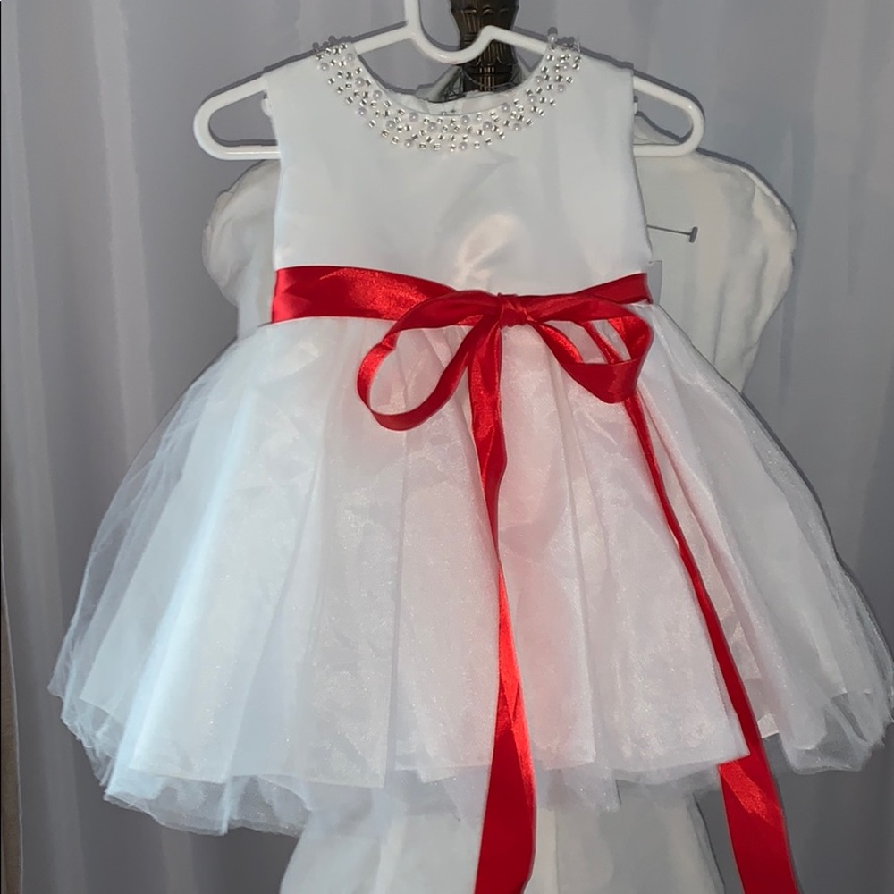 Ai Meng Baby 6-12M White/Red Holiday Dress